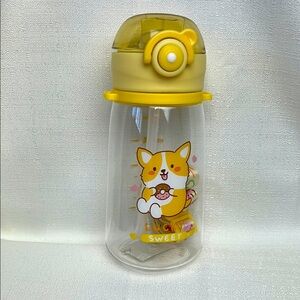 Kawaii Flip Top Corgi Design Water Bottle & Strap NEW! Lucky Sweet Corgi Donut